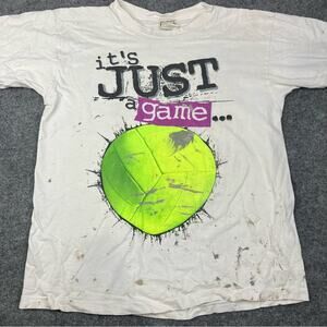 Vintage 90s Alore T-shirt Mens L Volleyball Print, AOP USA White Paint Splater